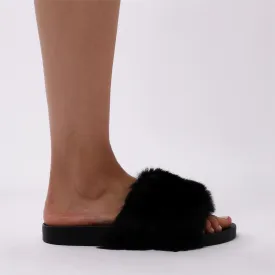 Kabuki Slider in Black Faux Fur