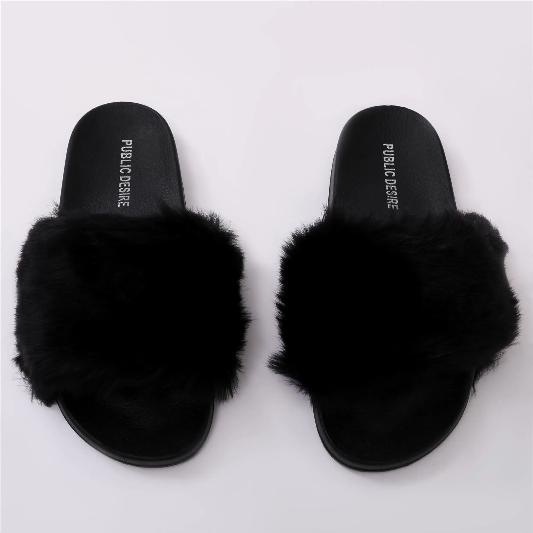 Kabuki Slider in Black Faux Fur