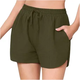 Lounge Shorts for Women Drawstring Summer Pull on Shorts Elastic High Waisted Wide Leg Short Beach Pants with Pockets