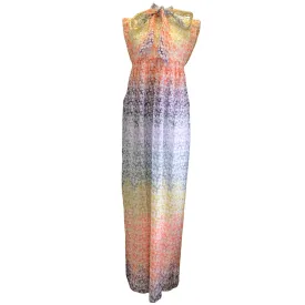 Mantu White Multi Floral Embroidered Tie-Neck Lace Maxi Dress