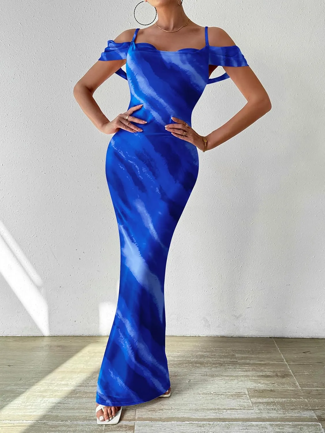 MASCOMODA Spaghetti Strap Long Maxi Dresses for Women 2025 Summer Floral Sexy Bodycon Backless Formal Wedding Guest Dress