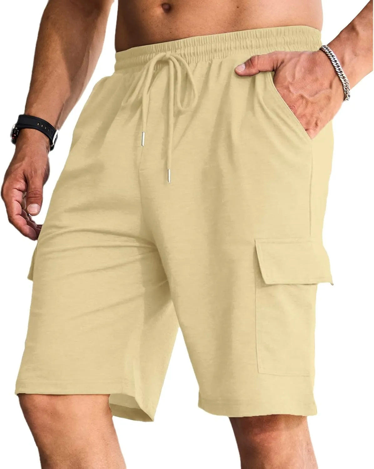 Men's Cargo Shorts Elastic Waist Outdoor Relaxed Fit Sport Shorts Jogger Lightweight Hiking Shorts with Pockets