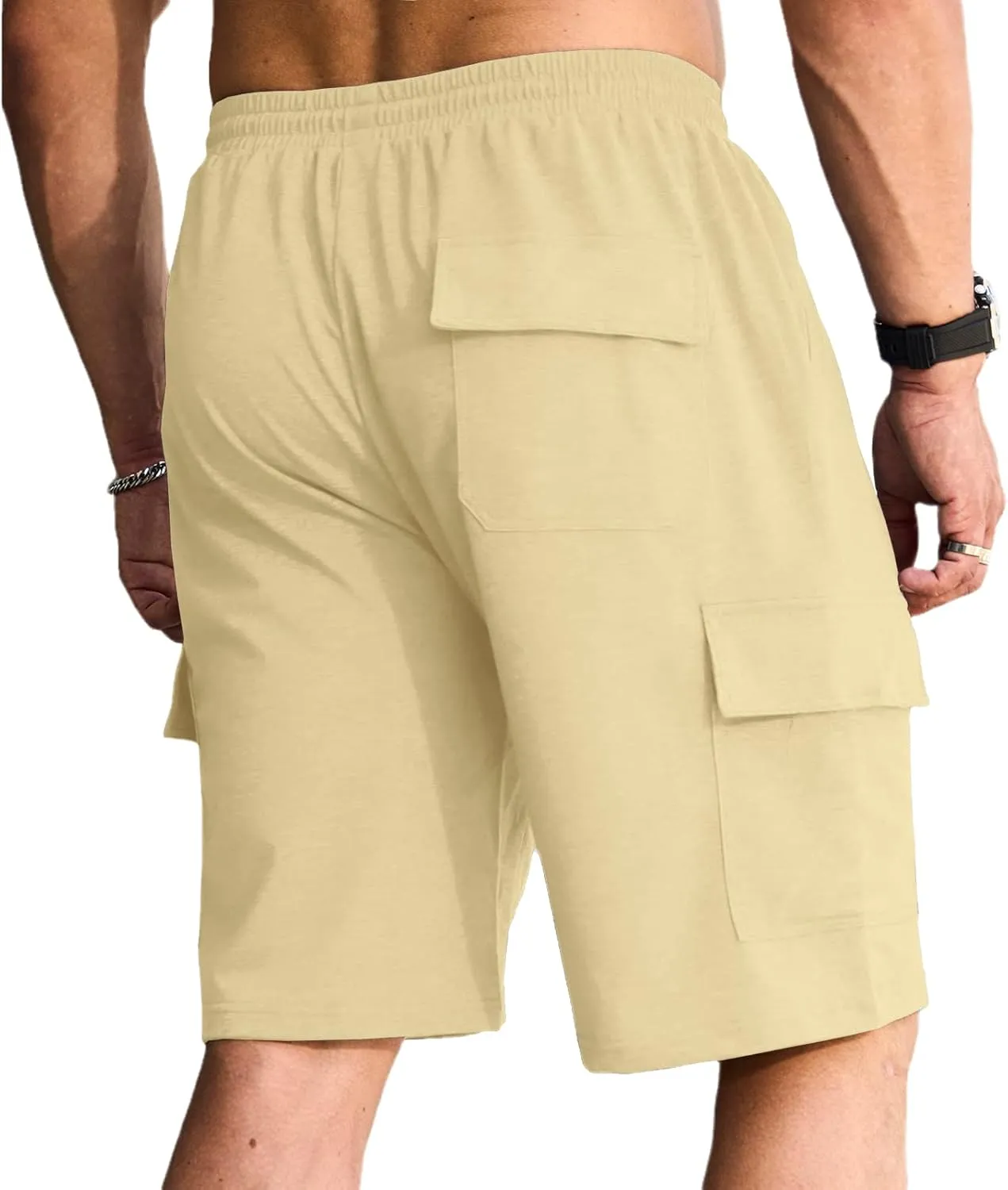 Men's Cargo Shorts Elastic Waist Outdoor Relaxed Fit Sport Shorts Jogger Lightweight Hiking Shorts with Pockets
