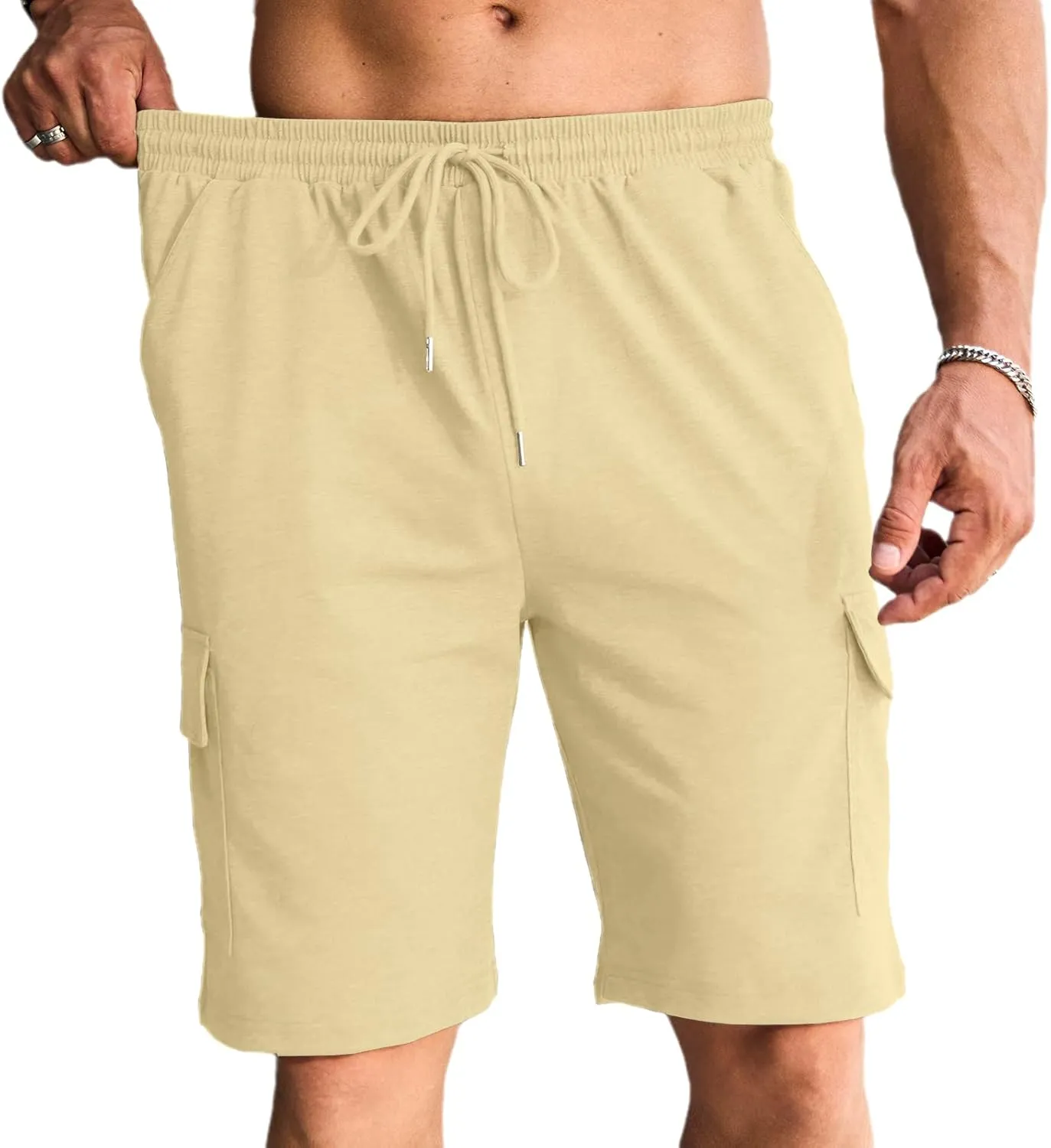 Men's Cargo Shorts Elastic Waist Outdoor Relaxed Fit Sport Shorts Jogger Lightweight Hiking Shorts with Pockets