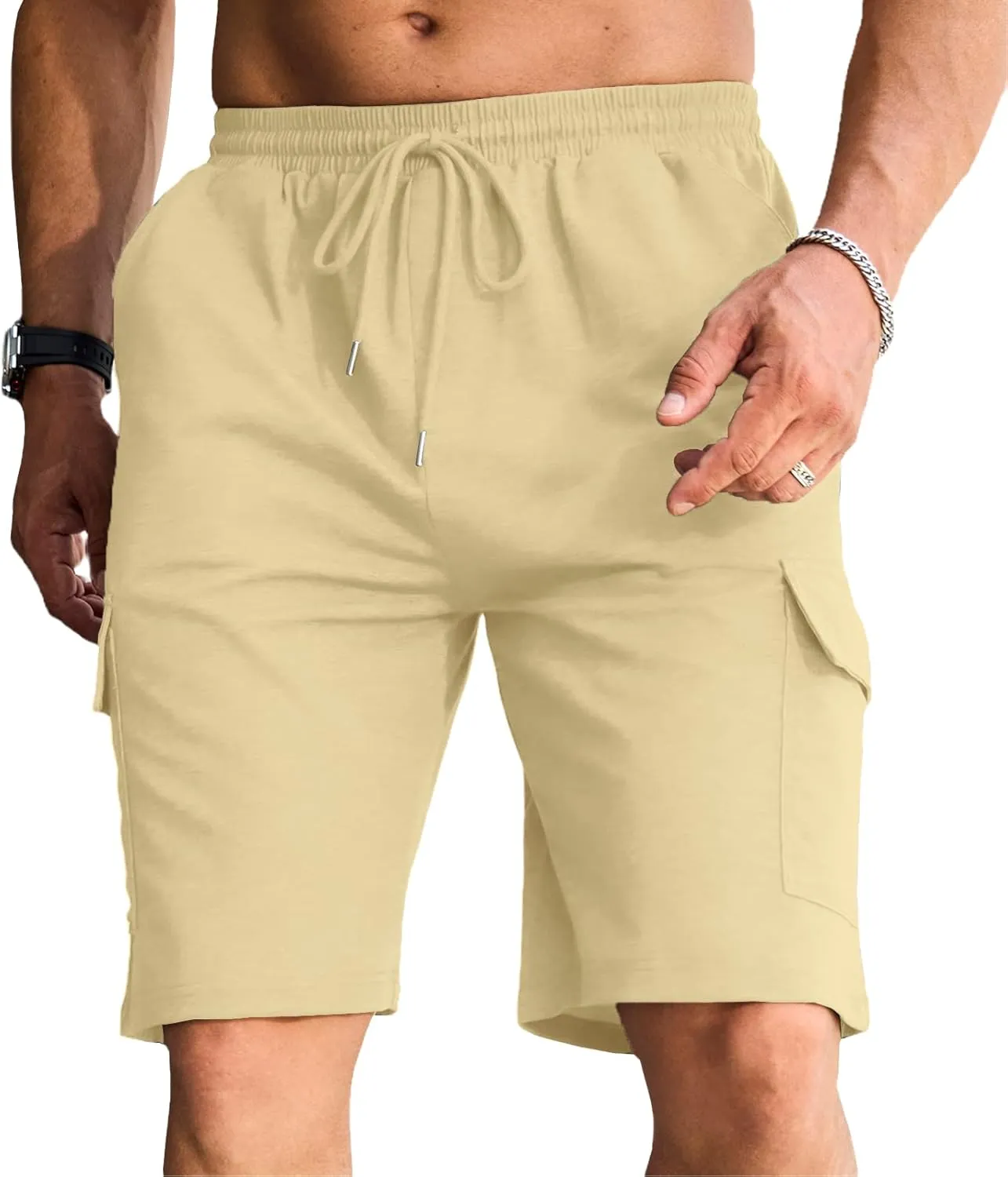 Men's Cargo Shorts Elastic Waist Outdoor Relaxed Fit Sport Shorts Jogger Lightweight Hiking Shorts with Pockets