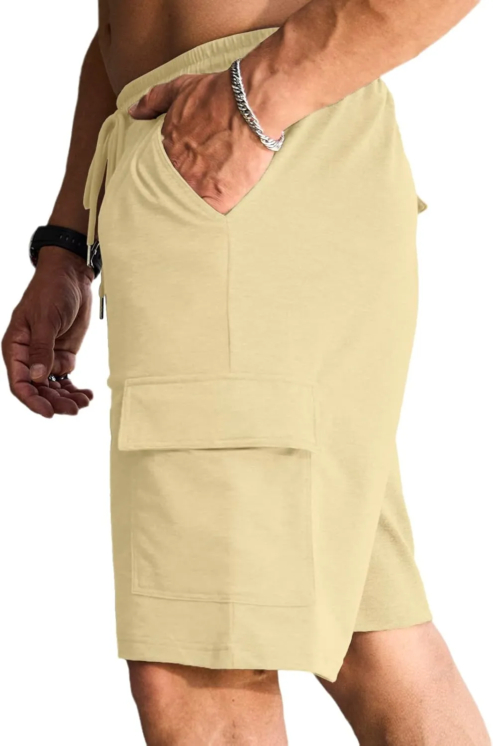 Men's Cargo Shorts Elastic Waist Outdoor Relaxed Fit Sport Shorts Jogger Lightweight Hiking Shorts with Pockets