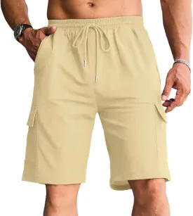 Men's Cargo Shorts Elastic Waist Outdoor Relaxed Fit Sport Shorts Jogger Lightweight Hiking Shorts with Pockets