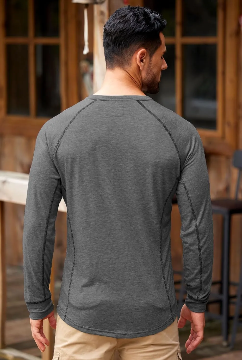 Mens Henley Shirts Long Sleeve Casual Classic Button Raglan T-Shirt (S-XXL)