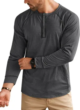 Mens Henley Shirts Long Sleeve Casual Classic Button Raglan T-Shirt (S-XXL)