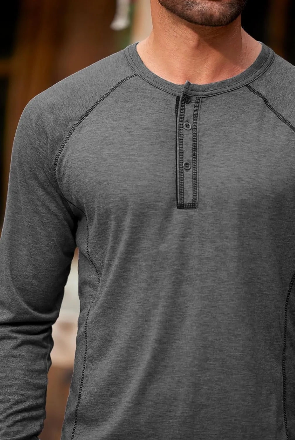 Mens Henley Shirts Long Sleeve Casual Classic Button Raglan T-Shirt (S-XXL)