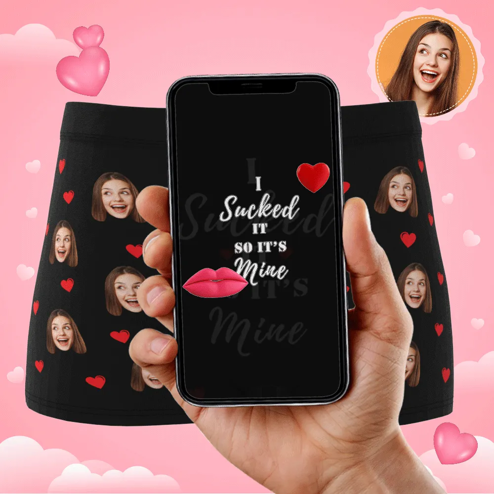 Men's Personalized Funny Face with Hearts It's Mine Photo Boxers