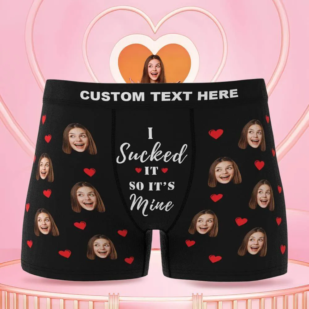 Men's Personalized Funny Face with Hearts It's Mine Photo Boxers