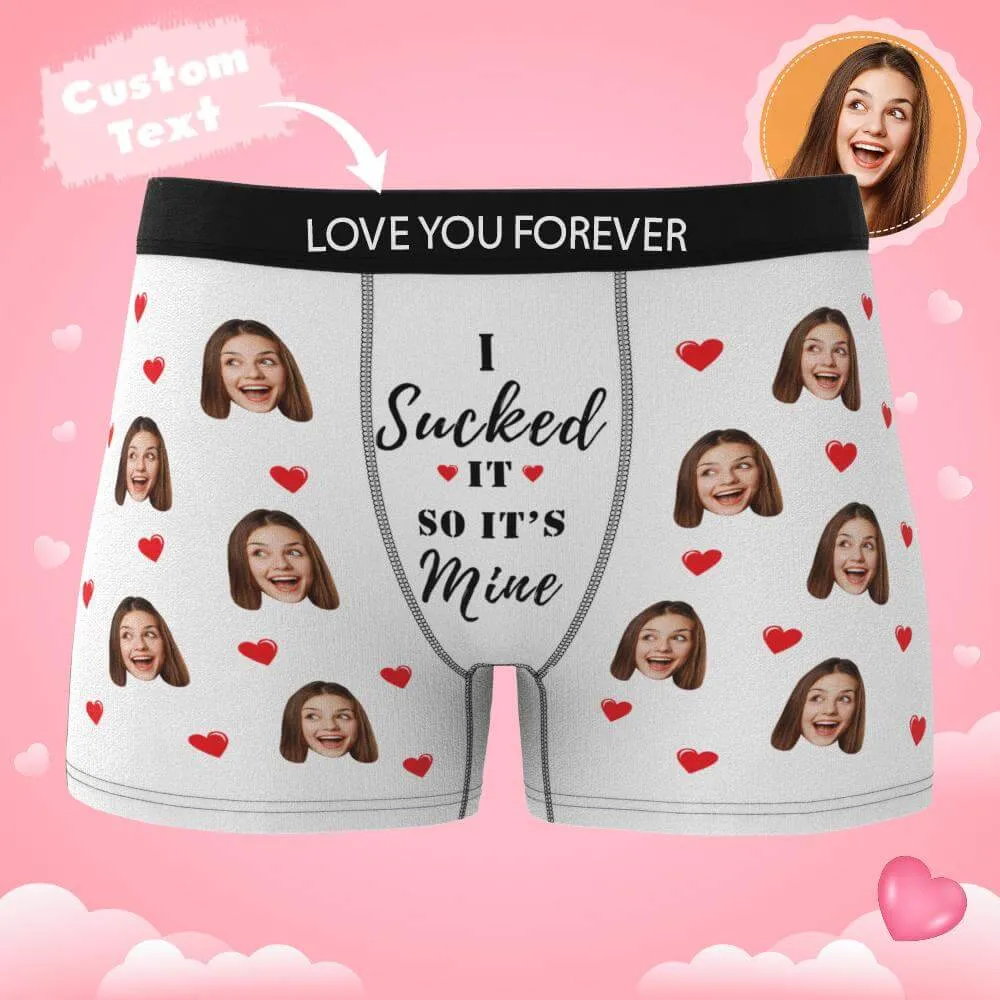 Men's Personalized Funny Face with Hearts It's Mine Photo Boxers