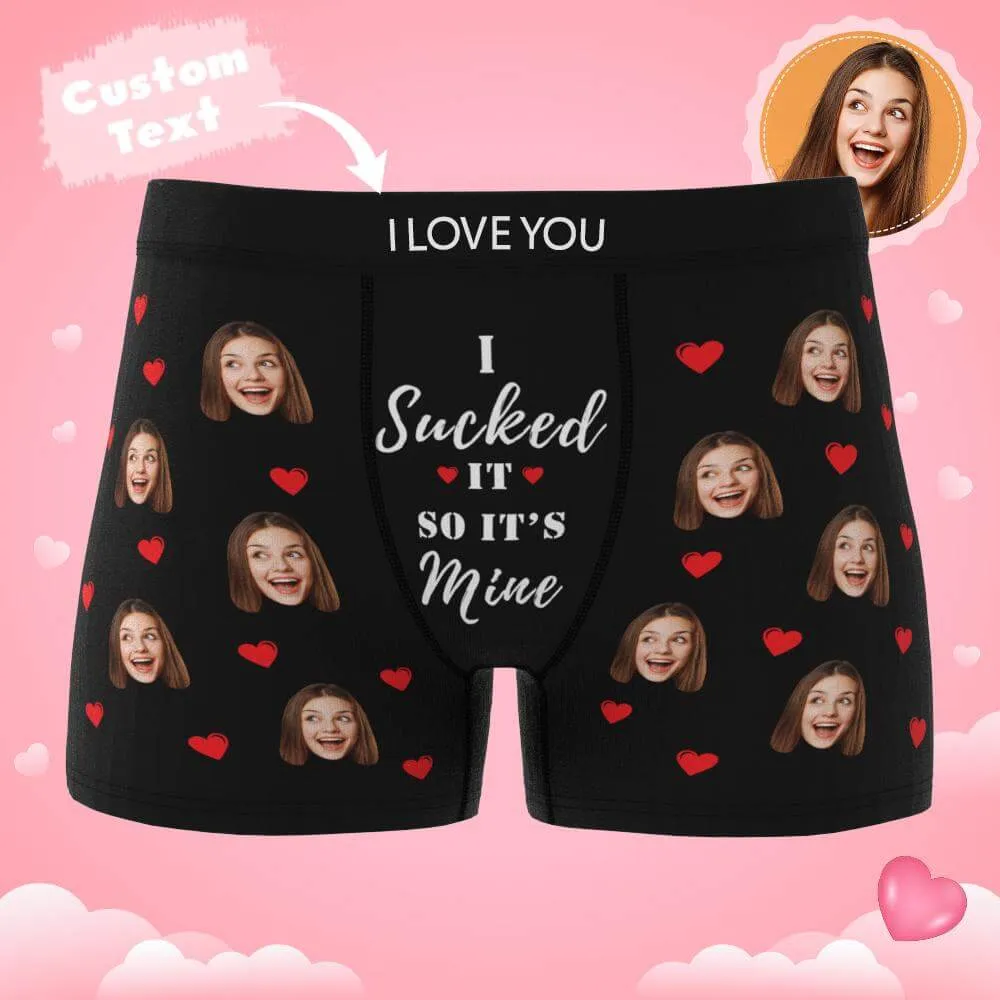 Men's Personalized Funny Face with Hearts It's Mine Photo Boxers