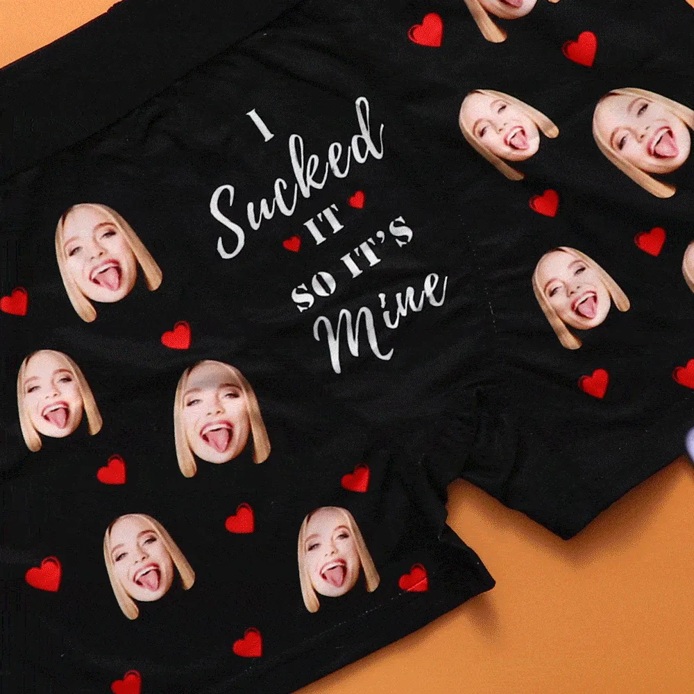 Men's Personalized Funny Face with Hearts It's Mine Photo Boxers