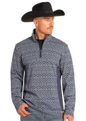 Men's Powder River Navy Aztec Henley 1/4 Zip Sweatshirt