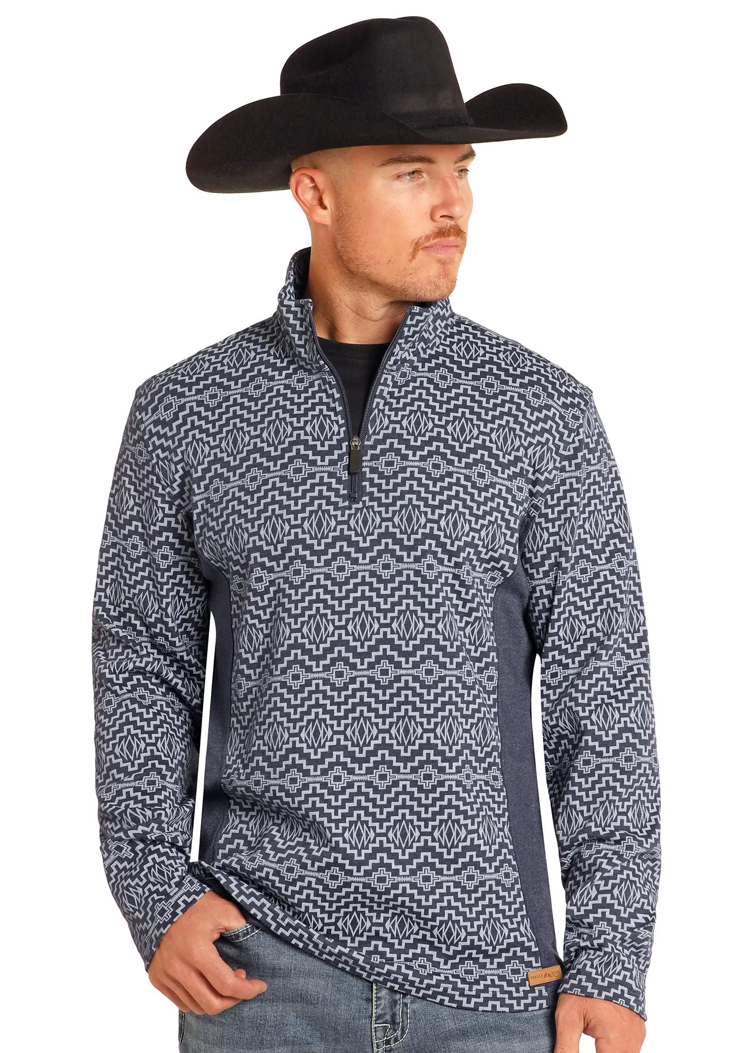 Men's Powder River Navy Aztec Henley 1/4 Zip Sweatshirt