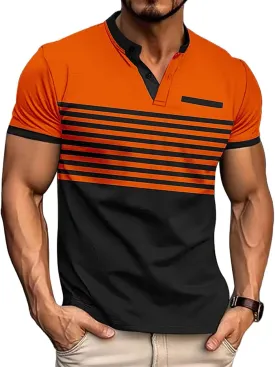 Mens T-Shirts Short Sleeve Button Casual Stylish Basic Tees Work Striped Shirts Henley Summer Lightweight Stretch Top