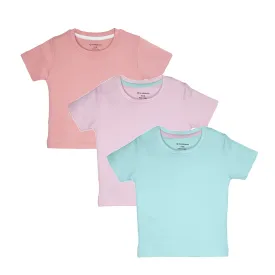 My Milestones Round Neck T-Shirt HS Solid Aqua / Peach / Pink - 3 Pc Pack