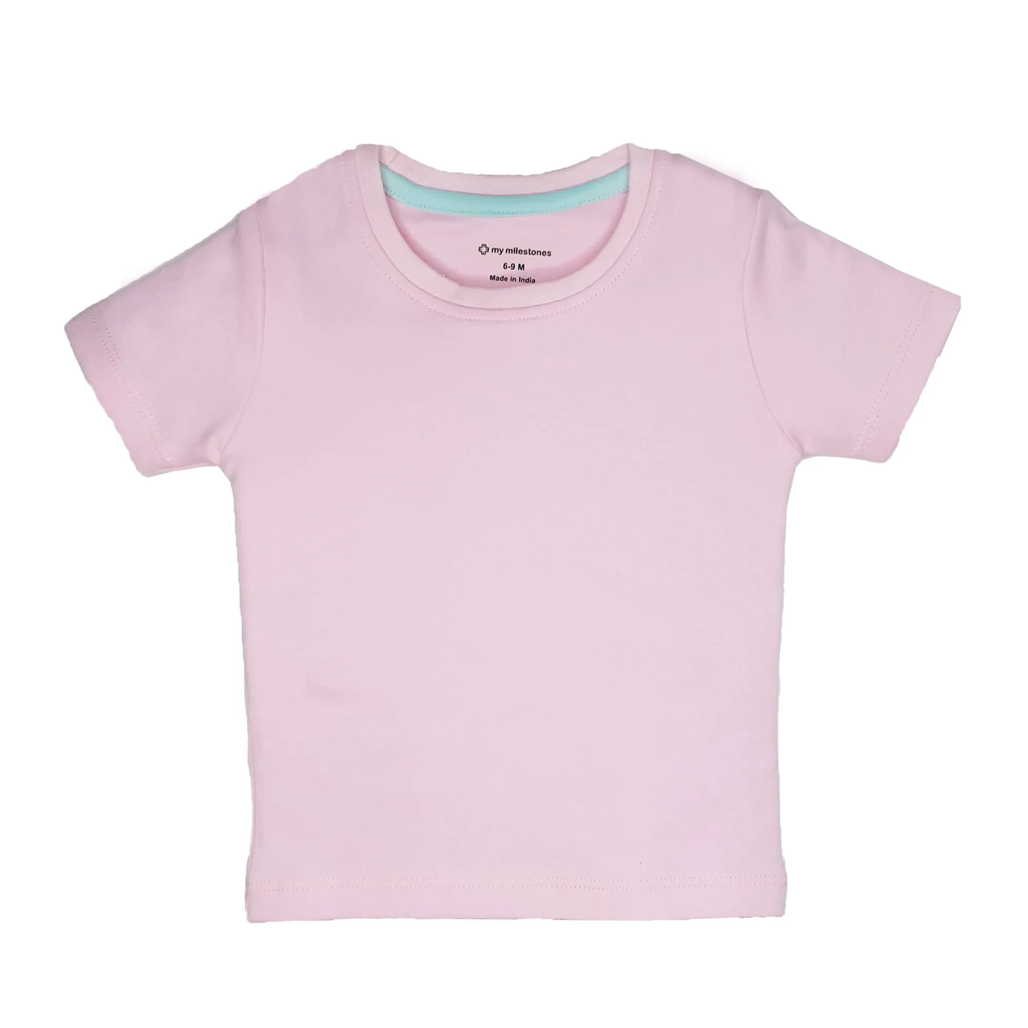 My Milestones Round Neck T-Shirt HS Solid Aqua / Peach / Pink - 3 Pc Pack