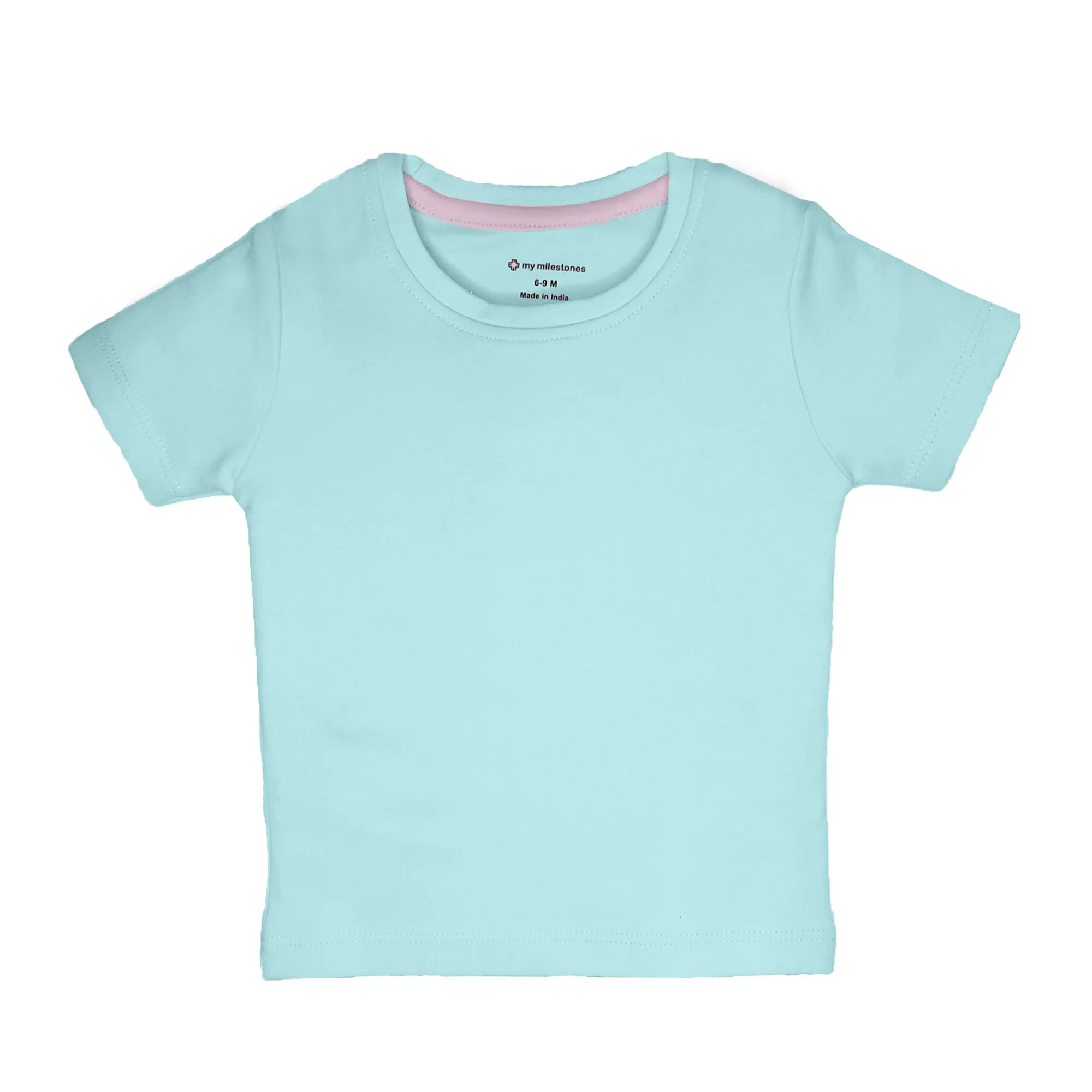 My Milestones Round Neck T-Shirt HS Solid Aqua / Peach / Pink - 3 Pc Pack