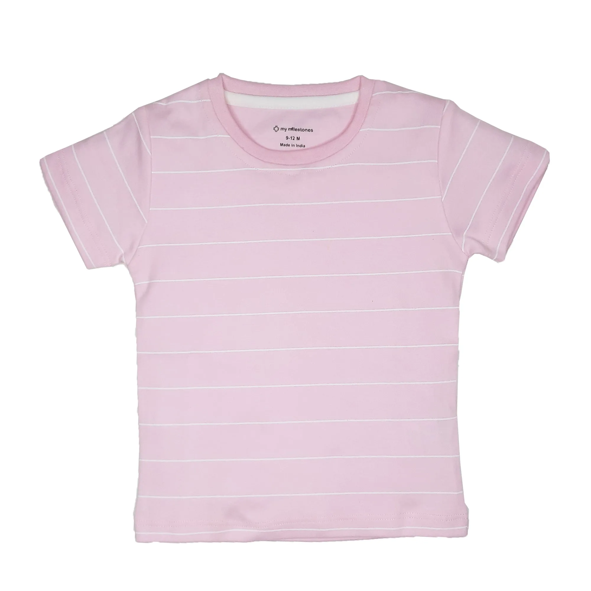 My Milestones Round Neck T-Shirt HS Stripes Pink / Peach / Aqua - 3 Pc Pack