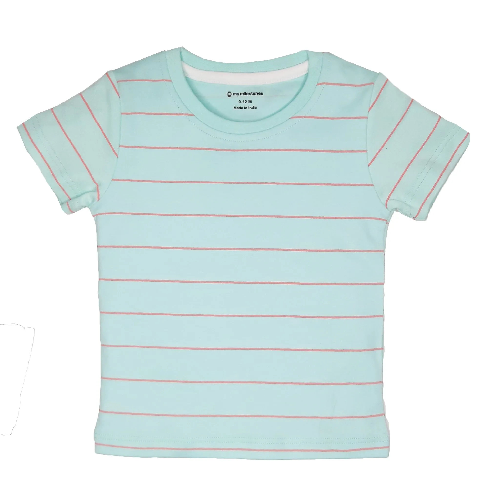My Milestones Round Neck T-Shirt HS Stripes Pink / Peach / Aqua - 3 Pc Pack