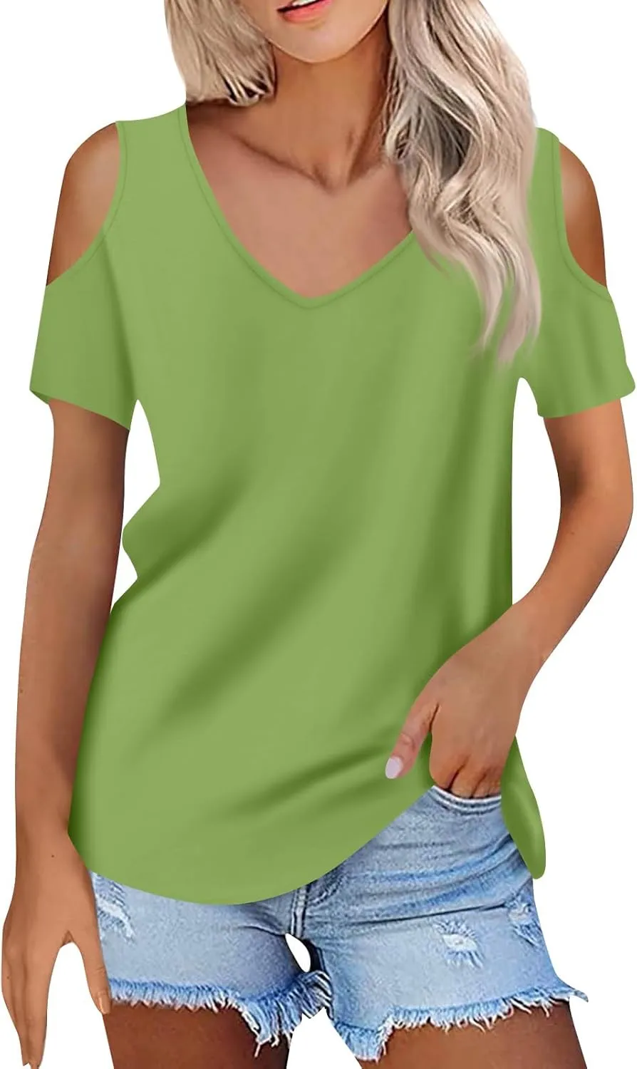 NBXNZWF Off The Shoulder Tops for Women Summer Short Sleeve V Neck Sexy Shirts Floral Print Elegant Loose Fit Tunic Tops