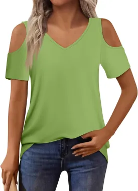 NBXNZWF Off The Shoulder Tops for Women Summer Short Sleeve V Neck Sexy Shirts Floral Print Elegant Loose Fit Tunic Tops