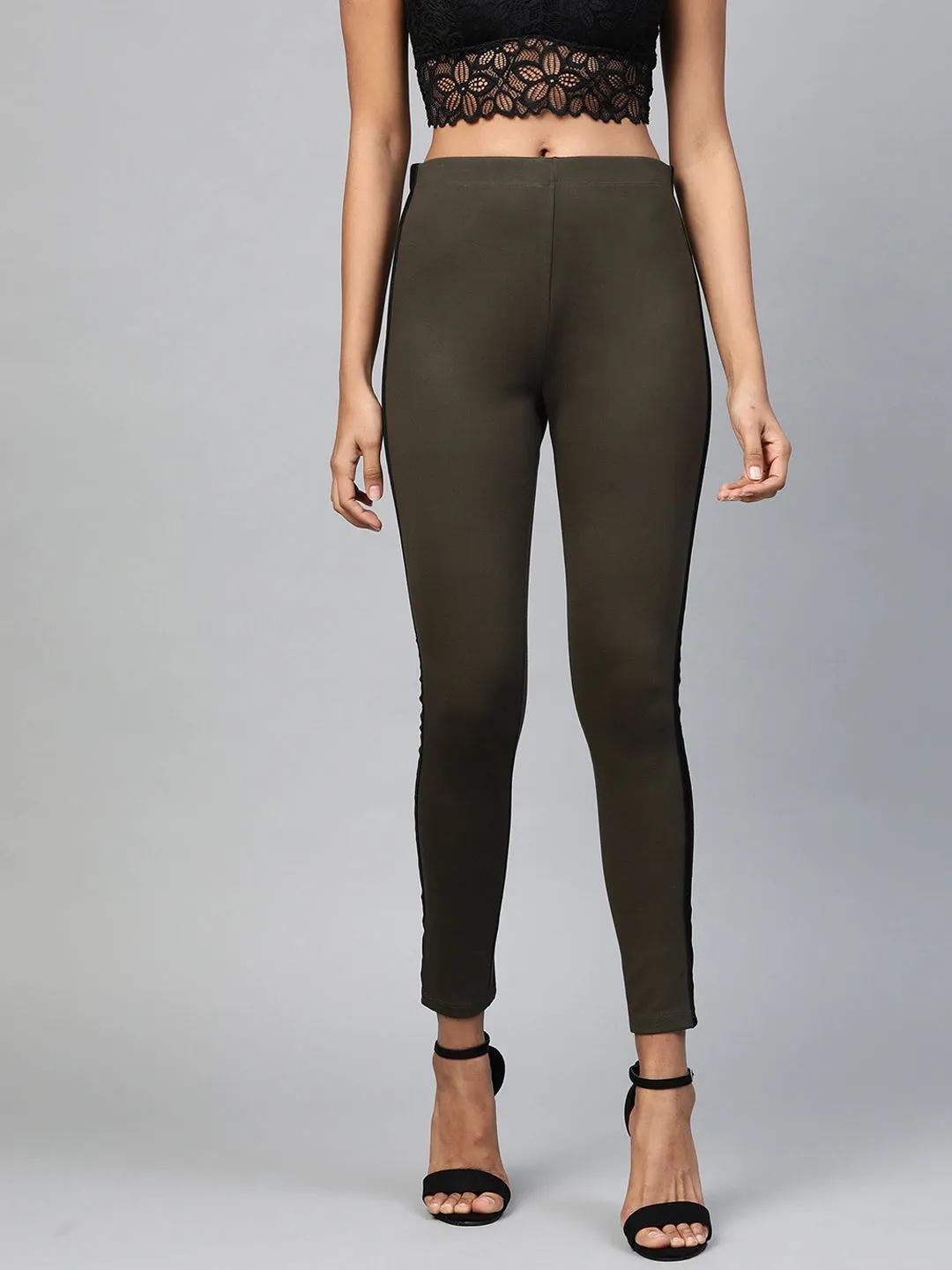 Olive Side Tape Jeggings