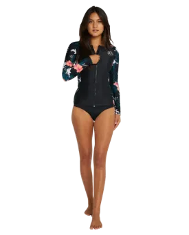 O'Neill Womens Bahia FZ LS Rash Vest - Blk/VV1/VV1 - 2023