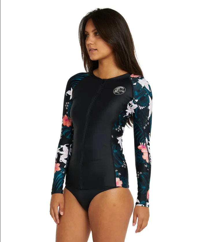 O'Neill Womens Bahia FZ LS Rash Vest - Blk/VV1/VV1 - 2023
