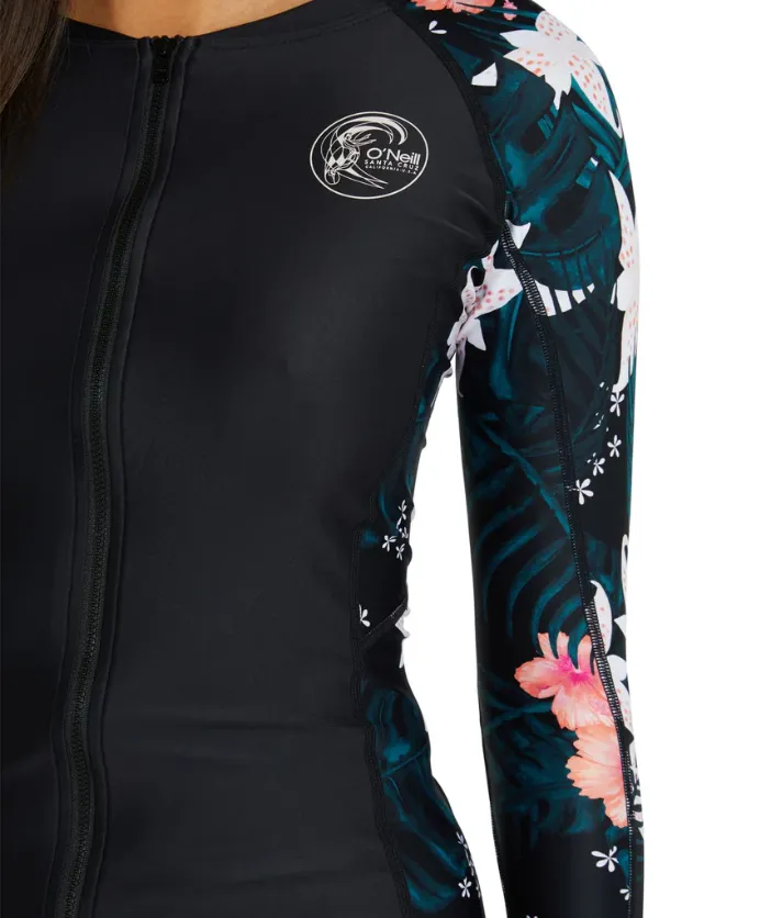 O'Neill Womens Bahia FZ LS Rash Vest - Blk/VV1/VV1 - 2023