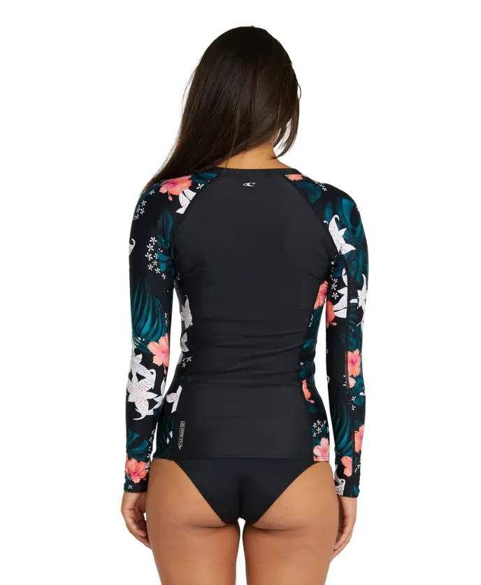 O'Neill Womens Bahia FZ LS Rash Vest - Blk/VV1/VV1 - 2023