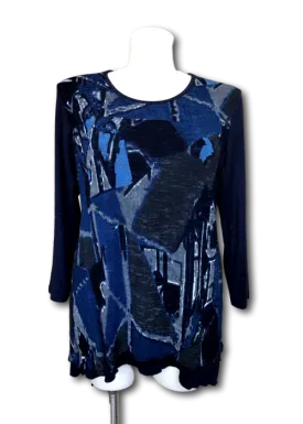 Peel Away My Layers Mesh Overlay Top in Blue Geometric