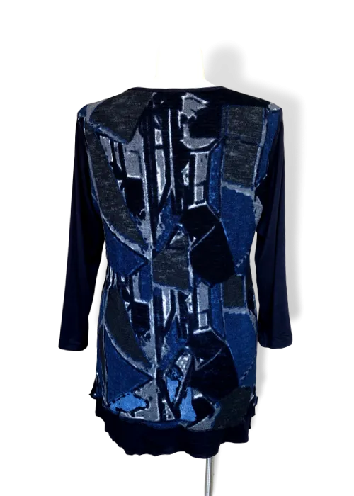 Peel Away My Layers Mesh Overlay Top in Blue Geometric