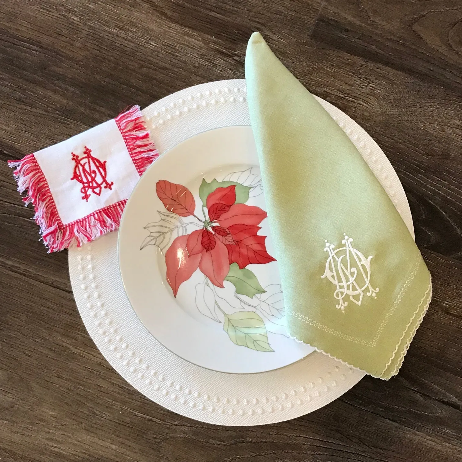 Picot Trimmed Linen Dinner Napkins