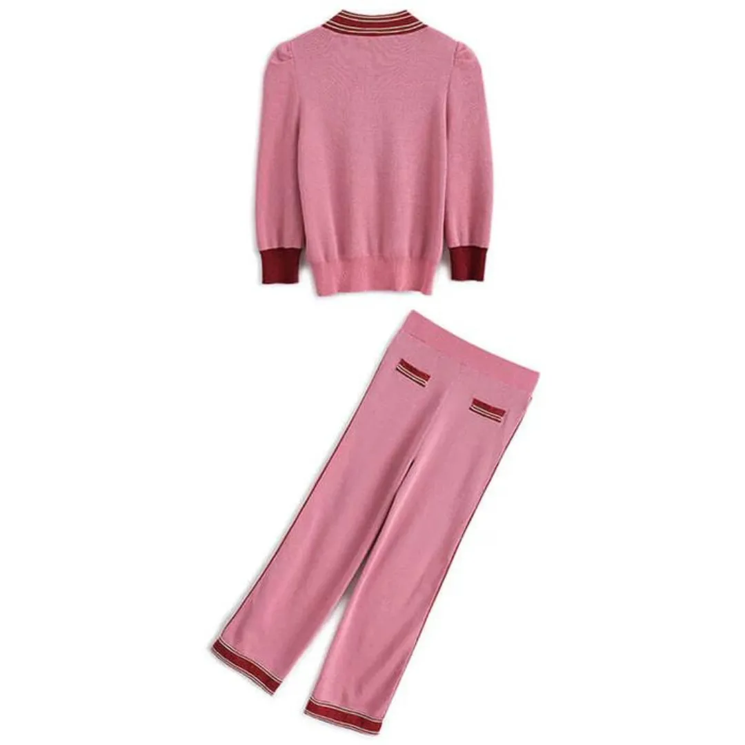 Pre Order:  Casual V-Neck Knitted Cardigan   Wide Leg Pants