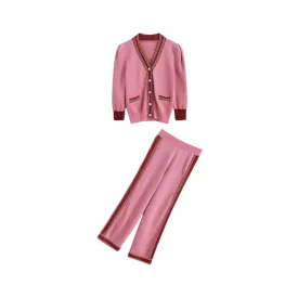 Pre Order:  Casual V-Neck Knitted Cardigan   Wide Leg Pants