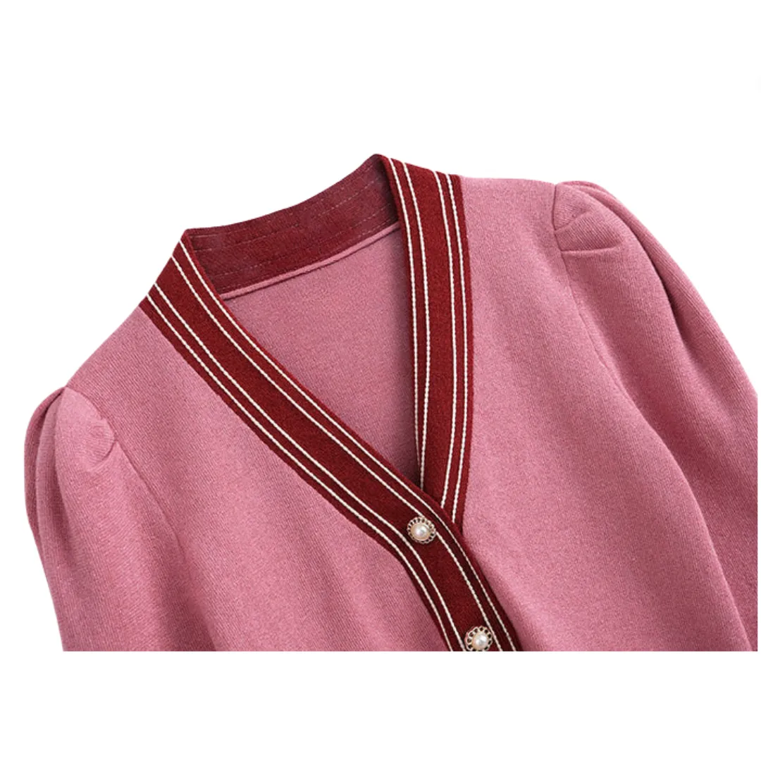 Pre Order:  Casual V-Neck Knitted Cardigan   Wide Leg Pants