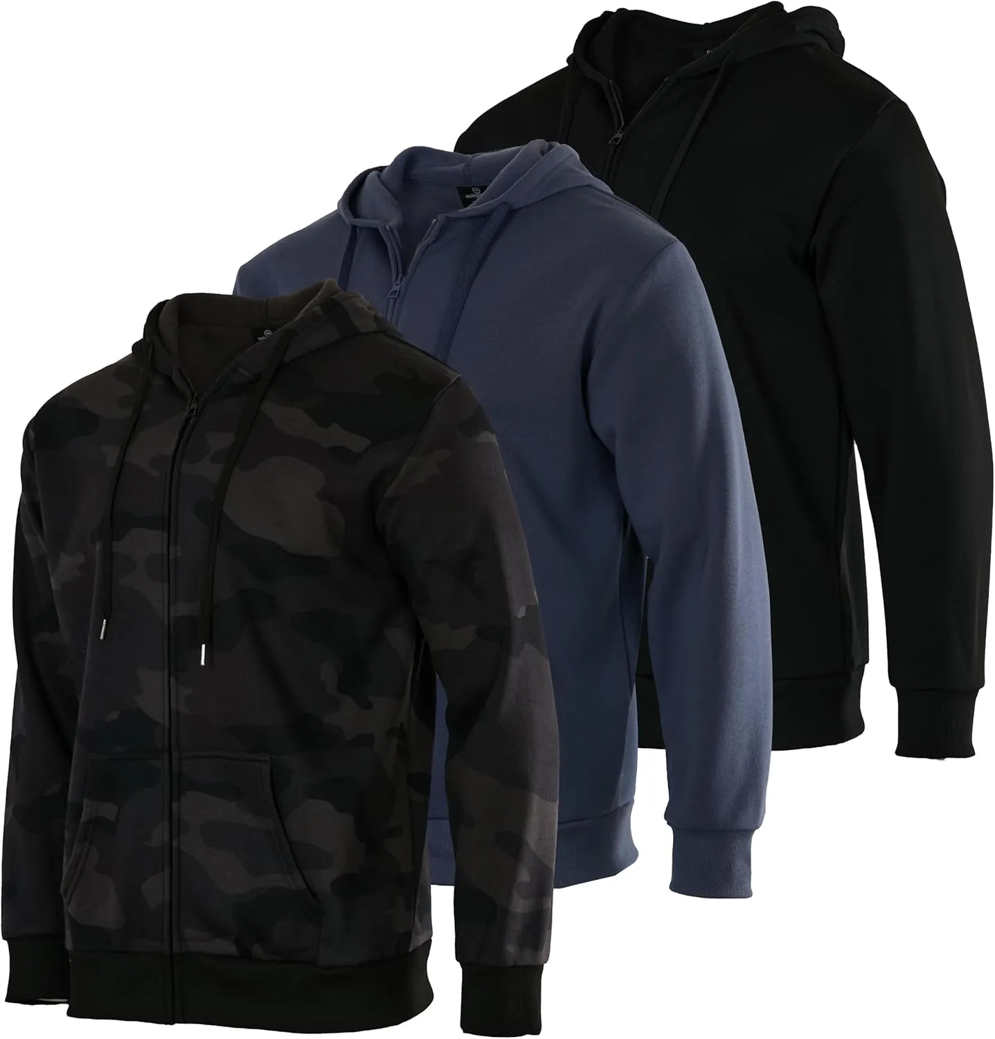 Real Essentials 3 Pack: Mens Fleece Long Sleeve Full Zip Hoodie - Athletic Sweatshirt Jacket (Available in Big & Tall)