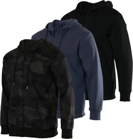 Real Essentials 3 Pack: Mens Fleece Long Sleeve Full Zip Hoodie - Athletic Sweatshirt Jacket (Available in Big & Tall)