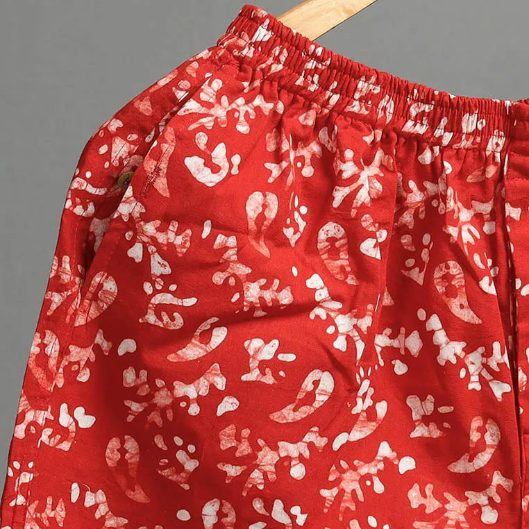 Red - Hand Batik Printed Cotton Unisex Boxer/Shorts