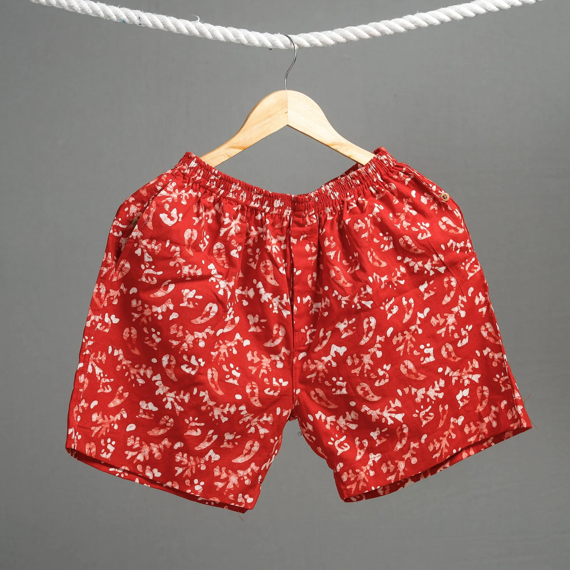 Red - Hand Batik Printed Cotton Unisex Boxer/Shorts