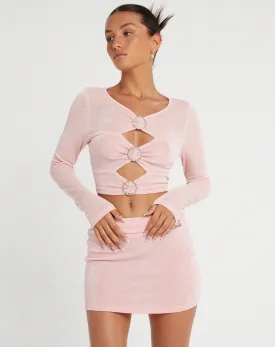 Ruti Long Sleeve Top in Crepe Baby Pink