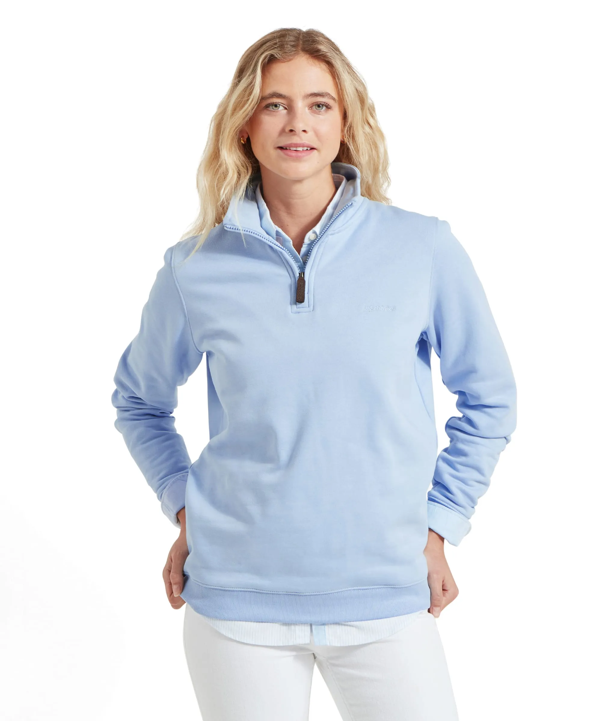 Sennen Cove Quarter Zip Sweatshirt - Sky Blue