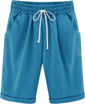 Shorts for Women Summer Beach Lounge Shorts Casual Drawstring Elastic Waist Loose Fit Bermuda Shorts with Pockets