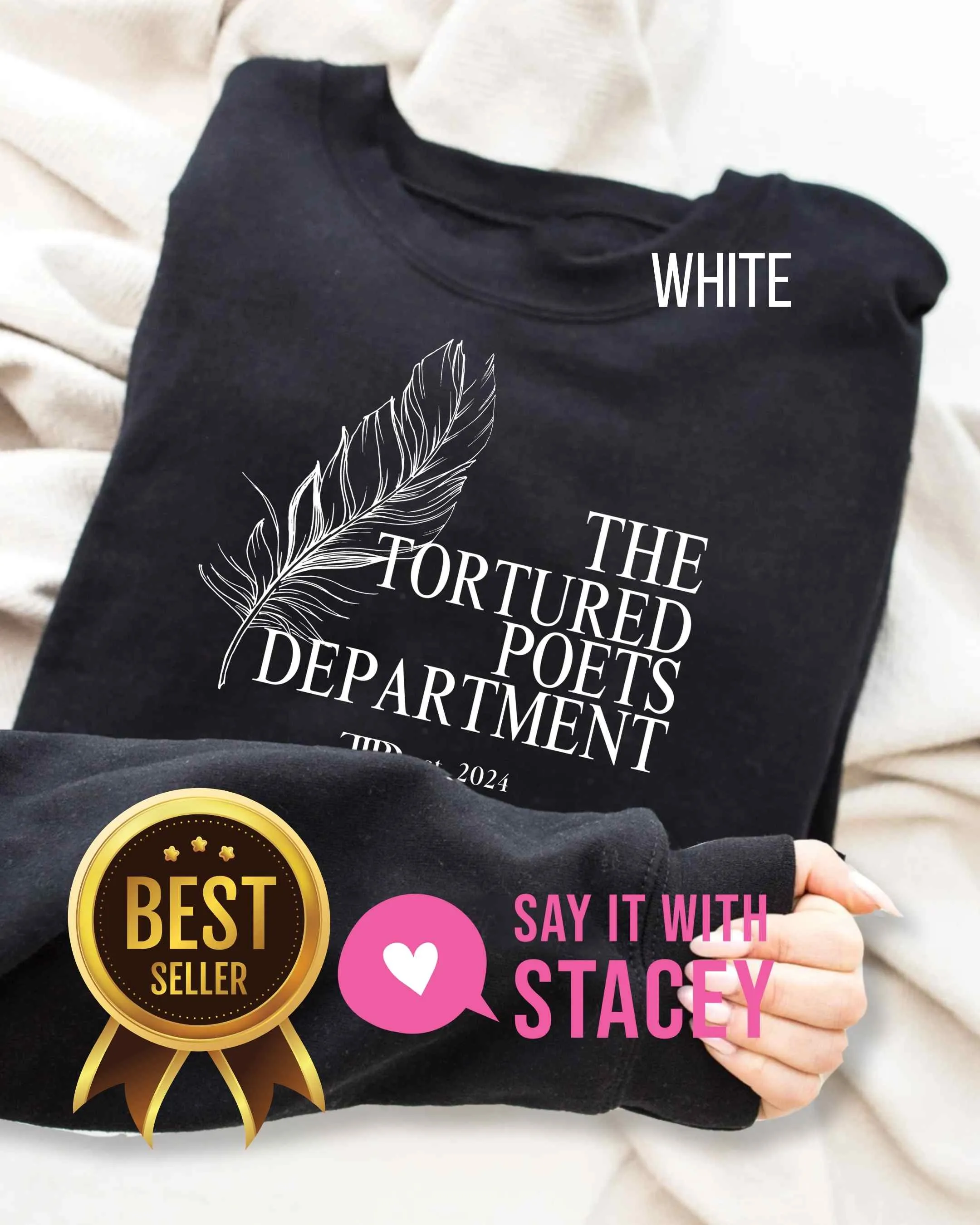 Taylor Swift Tortured Poets Department BLACK Crewneck or Hoodie ADULT