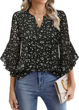 Timeson Women's 3/4 Sleeve Tops Dressy Casual Business Work Blouses Chiffon Office Shirts