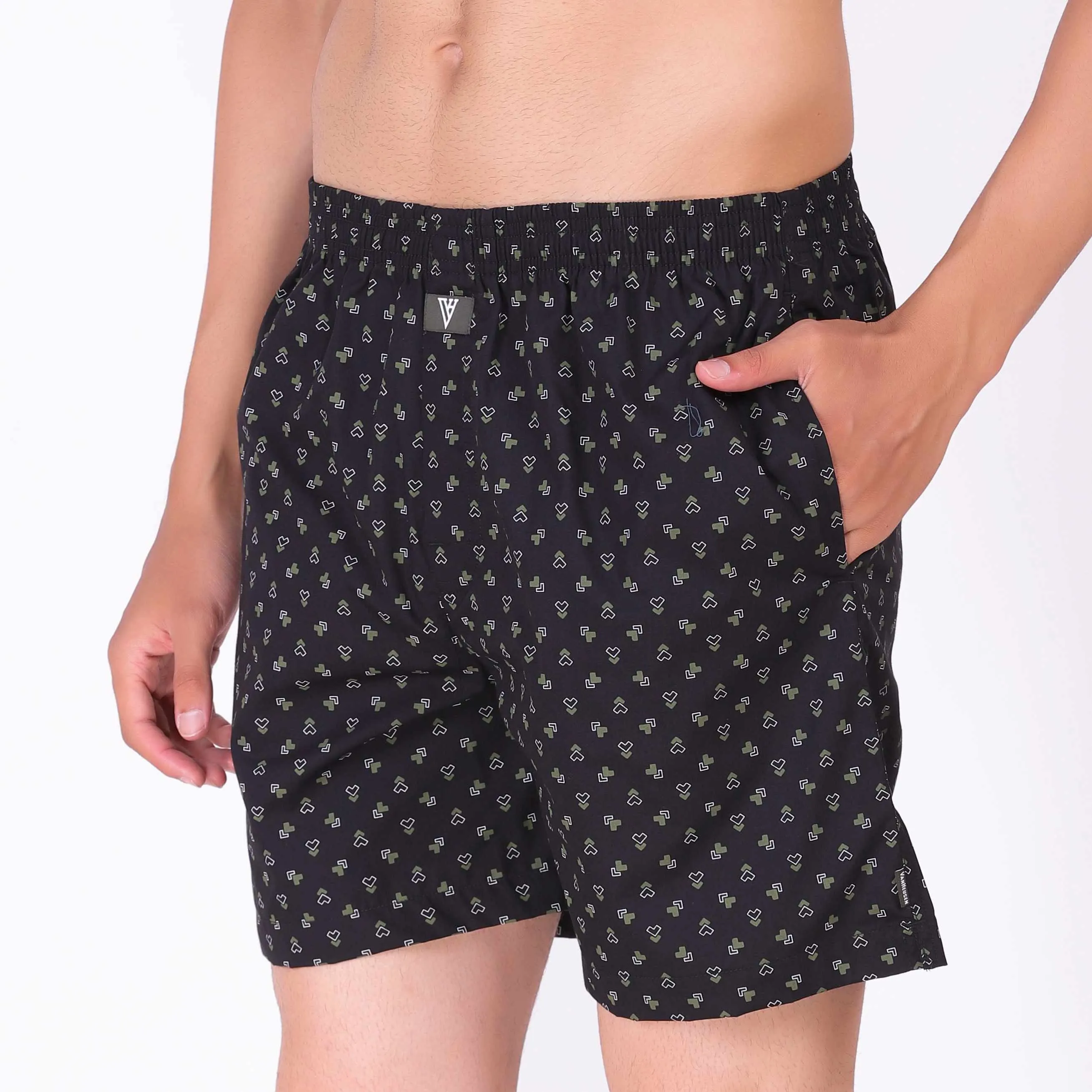Van Heusen Black Cotton Printed Boxer Shorts for Men
